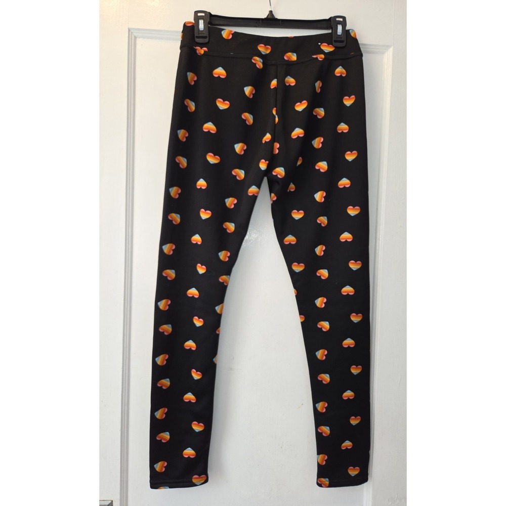 Serra Women's Black Rainbow Heart Leggings Fleece Lined. Warm. - Size M